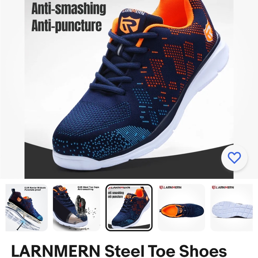 NWOT Women’s Larnmern Steel Toe Tennis Work Shoes Safety Sneakers Blue Orange